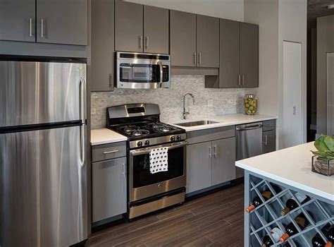 grey cabinets with stainless steel applicances|gray kitchen cabinets houston.